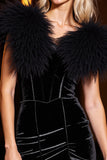 Velvet Little Black Dress with Feather