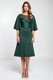 Pine Lace Knee Length Mother of the Bride Dress with Half Sleeves