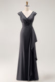 Steel Grey Ruffled Mermaid Long Mother of the Bride Dress