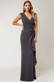 Steel Grey Ruffled Mermaid Long Mother of the Bride Dress
