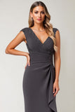 Steel Grey Ruffled Mermaid Long Mother of the Bride Dress