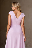 Candy Pink A Line Ruffled Long Mother of the Bride Dress with Slit