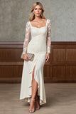 Champagne Mermaid Satin Long Mother of the Bride Dress with Sleeves