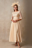 Chiffon A Line Applique Champagne Mother of the Bride Dress with 3/4 Sleeves