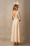 Chiffon A Line Applique Champagne Mother of the Bride Dress with 3/4 Sleeves