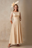 Chiffon A Line Applique Champagne Mother of the Bride Dress with 3/4 Sleeves