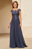 Twilight Applique Chiffon Mother of the Bride Dress with Cap Sleeves