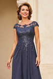 Twilight Applique Chiffon Mother of the Bride Dress with Cap Sleeves