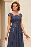 Twilight Applique Chiffon Mother of the Bride Dress with Cap Sleeves