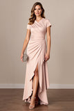 Ruched Satin Sheath Apricot Mother of the Bride Dress with Slit