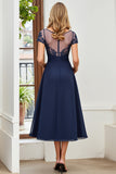 A Line Ruched Long Navy Mother Of The Bride Dress