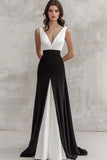 A Line Black And White Long Formal Dress
