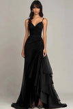 Dark Green A Line Spaghetti Straps Ruffled Formal Dress