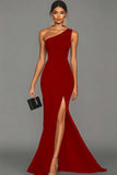 Black Mermaid One Shoulder Evening Dress with Slit