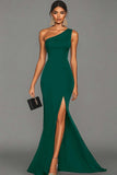 Black Mermaid One Shoulder Evening Dress with Slit