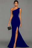Black Mermaid One Shoulder Evening Dress with Slit
