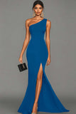 Black Mermaid One Shoulder Evening Dress with Slit