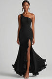 Black One Shoulder Mermaid Formal Dress with Slit