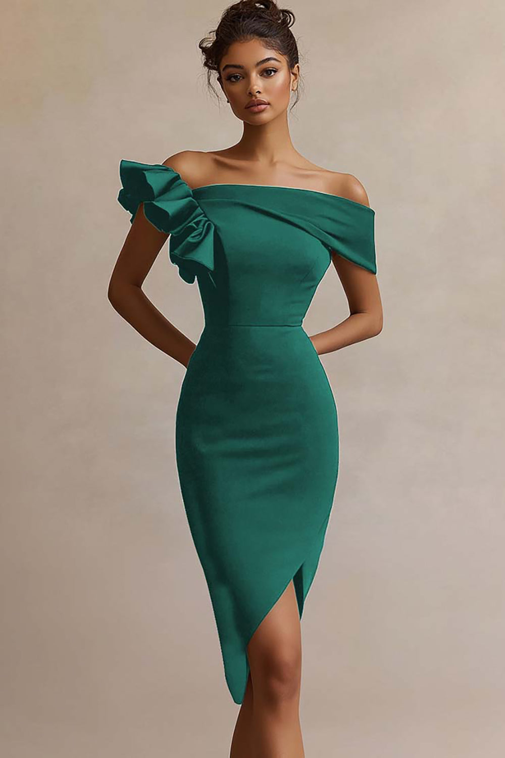 Off The Shoulder Satin Bodycon Little Black Dress