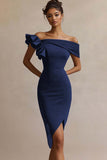 Off The Shoulder Satin Bodycon Little Black Dress