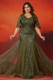 Sparkly Olive Mermaid Tulle Long Mother of the Bride Dress