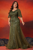 Sparkly Olive Mermaid Tulle Long Mother of the Bride Dress