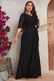 Plus Size Black Chiffon Long Mother of the Bride Dress with Ruffles