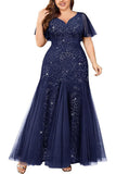 Sparkly Black Plus Size Long Mother of the Bride Dress with Appliques