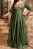 Olive Plus Size Satin Long Mother of the Bride Dress with Appliques