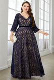 Navy A Line Long Sleeves Mother of the Bride Dress