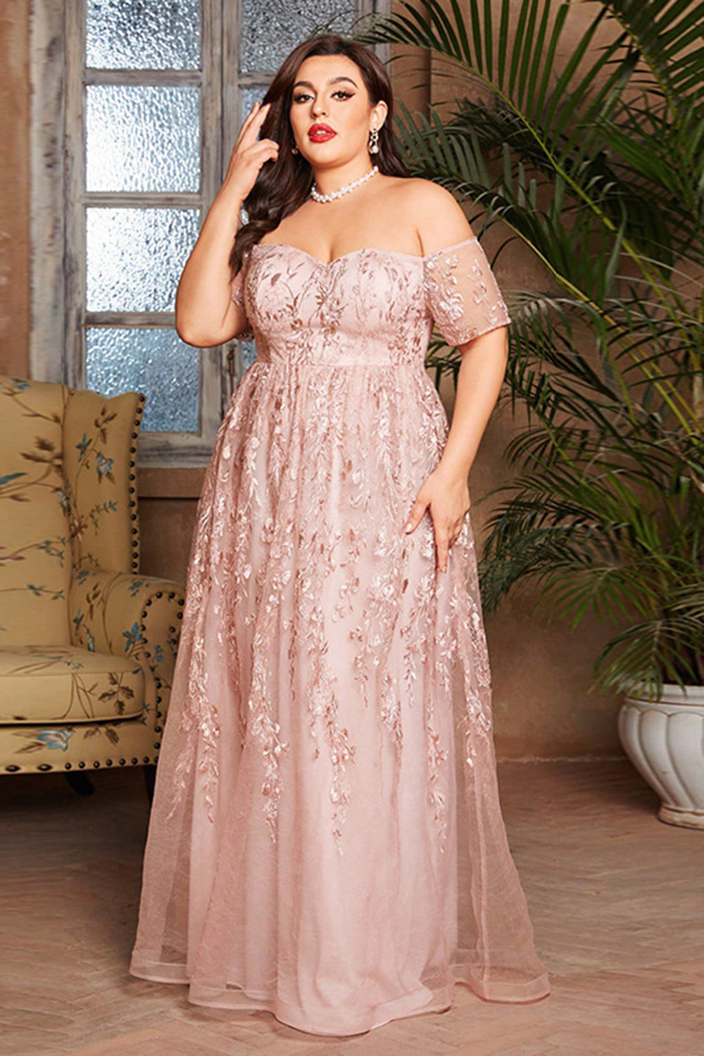 Blush Plus Size Long Mother of the Bride Dress with Appliques