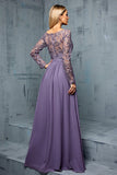 Purple Chiffon A Line Long Mother of the Bride Dress with Appliques