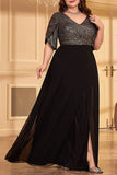 Black Chiffon A Line Plus Size Mother of the Bride Dress with Slit