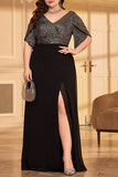 Black Chiffon A Line Plus Size Mother of the Bride Dress with Slit