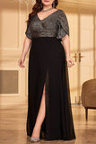 Black Chiffon A Line Plus Size Mother of the Bride Dress with Slit