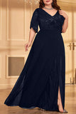 Black Chiffon A Line Plus Size Mother of the Bride Dress with Slit