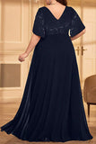 Black Chiffon A Line Plus Size Mother of the Bride Dress with Slit