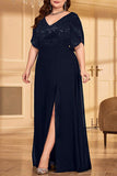 Black Chiffon A Line Plus Size Mother of the Bride Dress with Slit