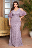 Purple A Line Plus Size Mother of the Bride Dress with Ruffles