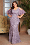 Purple A Line Plus Size Mother of the Bride Dress with Ruffles
