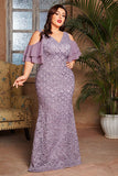 Purple A Line Plus Size Mother of the Bride Dress with Ruffles