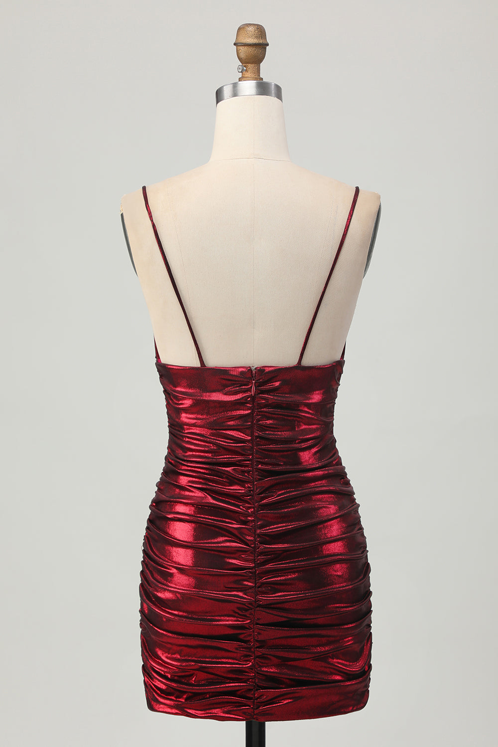 Sparkly Metallic Burgundy Tight Spaghetti Straps Short Graduation Dress