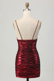 Sparkly Metallic Burgundy Tight Spaghetti Straps Short Graduation Dress