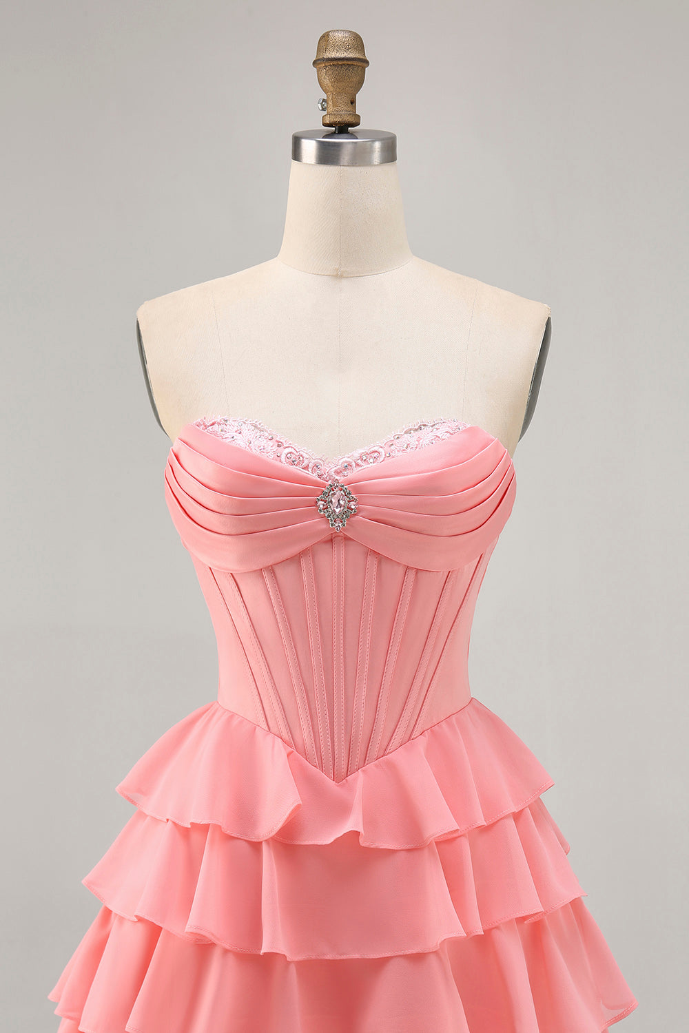 Blush Tiered A Line Strapless Short Graduation Dress