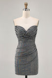 Sparkly Black Strapless Tight Mini Prom Dress with Sequins