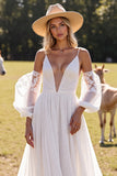 White A Line Appliqued Long Wedding Dress