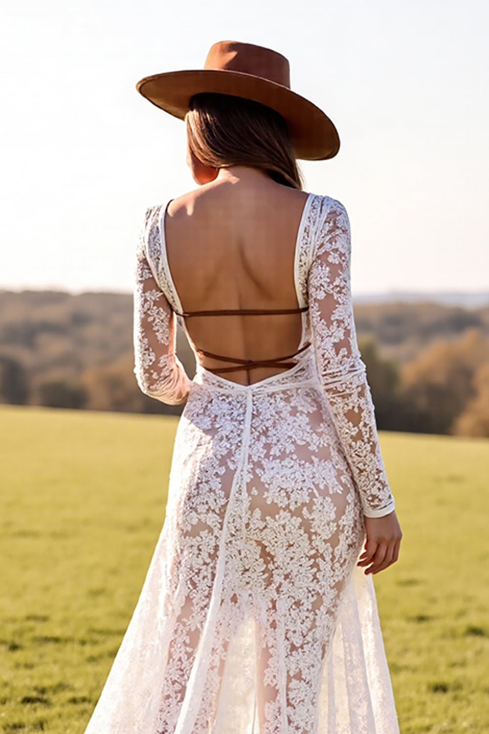 Mermaid Lace White Wedding Dress with Slit