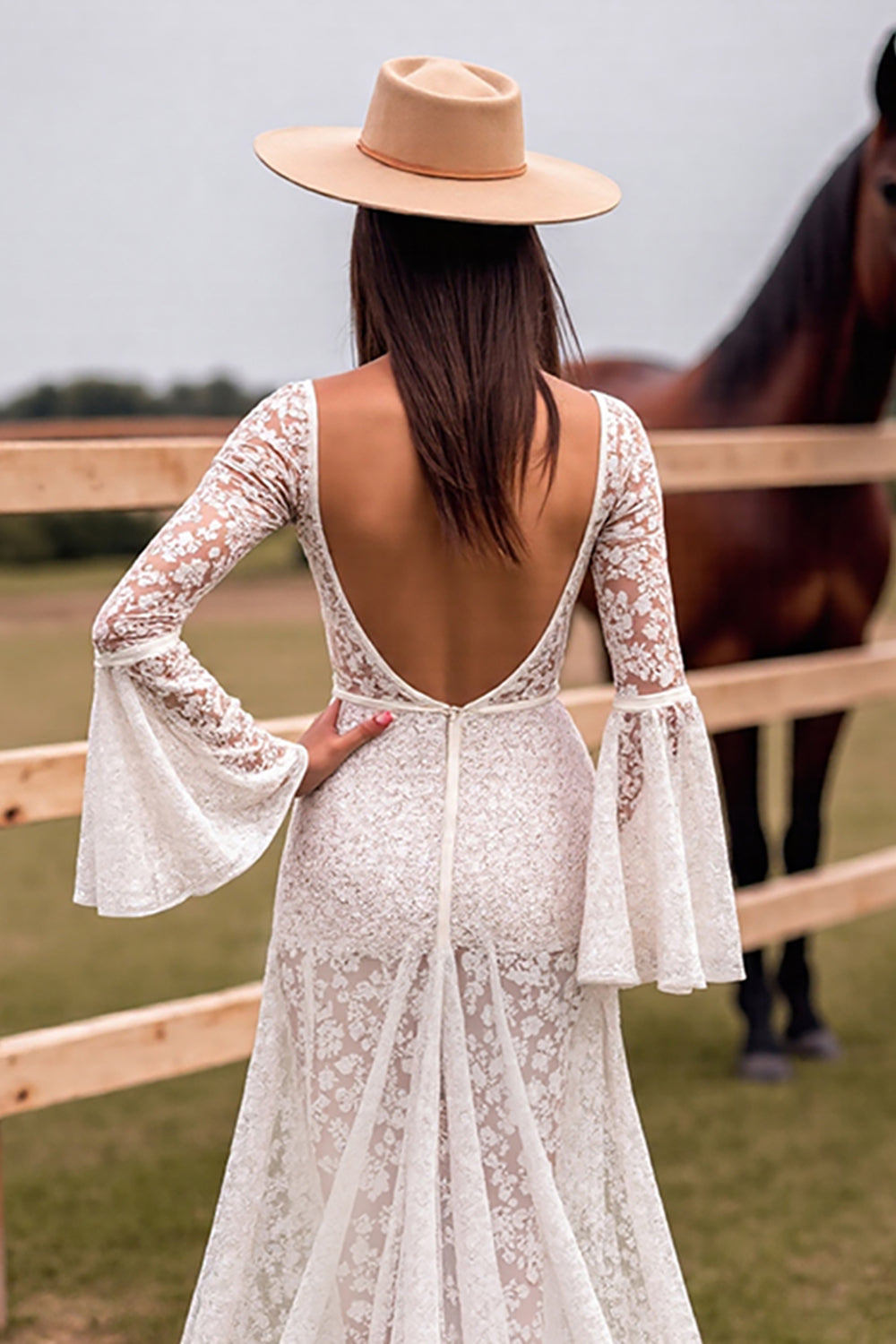 Corset White Lace Wedding Dress with Slit