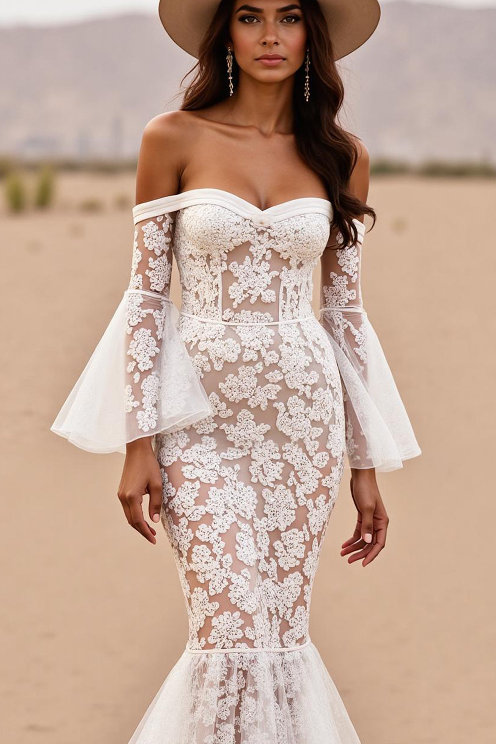 Off The Shoulder Mermaid Lace White Wedding Dress
