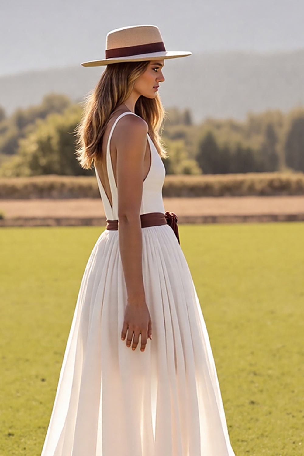 A Line White V-Neck Wedding Dress with Slit